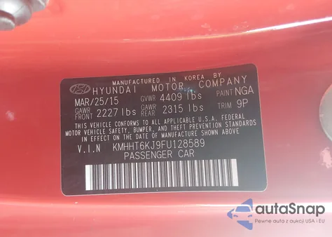 2015 Hyundai Genesis 3.8 Base из США, поврежденный, VIN KMHHT6KJ9FU128589